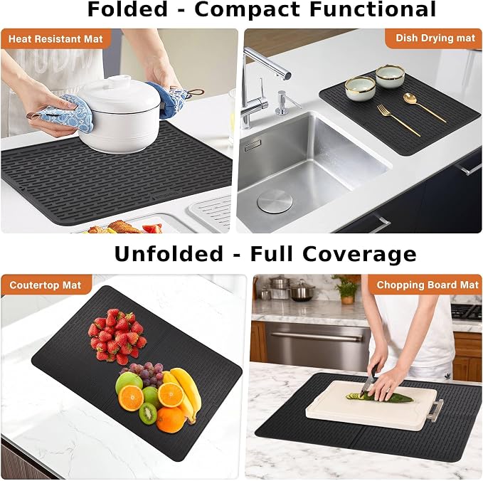 Foldable Silicone Stove Top Cover – 20"x28" Stove Top Covers for Electric Stove, Glass Top Stove Cover, RV Stove Top Cover & Dish Drying Mat (Black, 28''x20'')