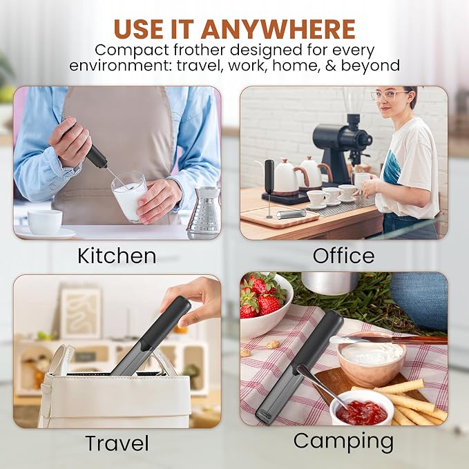 Portable Travel Frother with Case Mini - Rechargeable Handheld Milk Frother with Cover - Coffee Mixer Wand - Wisking Tool Electric Whisk - Coffee Stirrers Electric Whisker - Drink Mixer Handheld