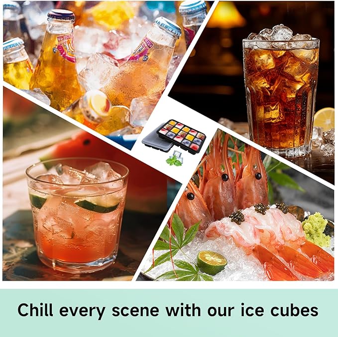 Tvmania Ice Cube Trays Set of 2, 15-Cube Silicone Molds with Removable Lids | Stackable, easy release, BPA-free, reusable, for freezer and whiskey