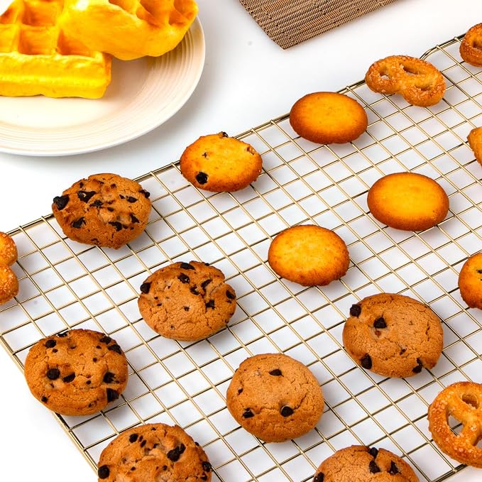 Cooling Rack for Cooking and Baking, 16" x 10" Wire Rack, Gold | Thick Wire Rack, Oven & Dishwasher Safe, for Roasting, Grilling, Drying, Fits Half Sheet Pan