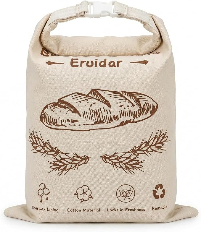 Beeswax Bread Bags for Sourdough & Homemade Bread (2 Pack) | XL 13"x17" Reusable Organic Cotton Bees Wax Bread Bag, Alternative to Bread Box, Natural & Easy to Clean (Rustic Bread Print)