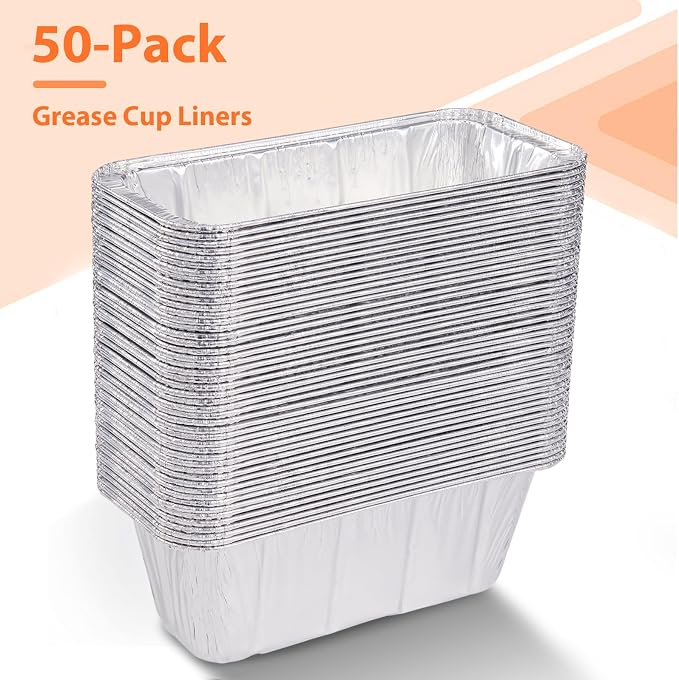 50-Pack Griddle Accessories for Blackstone - Grease Cup Liners Compatible with Blackstone 5017 Griddle, Aluminum Foil Drip Pan Disposable Grease Catcher Tray for 17, 22, 28, 36 Inch