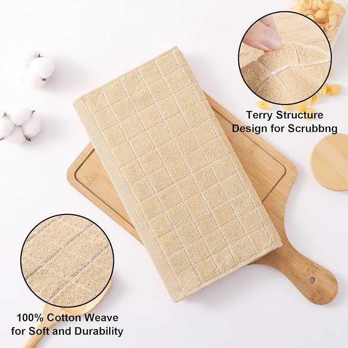 Homaxy 100% Cotton Terry Kitchen Dish Cloths, 12 Pack, Apricot | Ultra Soft and Absorbent, Suitable for Drying and Washing Dishes