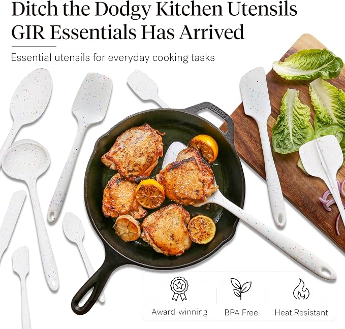 GIR: Get It Right 10-Piece Silicone Essentials Kitchen utensils set - Ladle, Spatula, Flip, Spoon & Spoonula - Non toxic cooking utensils for Nonstick Cookware, Cooking and Baking - Confetti