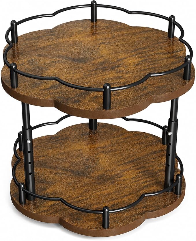 SNTD 2-Tier Lazy Susan Spice Rack Organizer for Cabinet, Wood, 10 in | Petal-Inspired Design, Height Adjustable, Easy Access to Every Spice, Rotating Seasoning Turntable for Countertop & Pantry