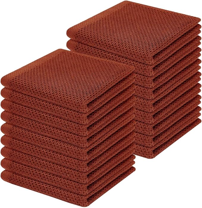 Homaxy 100% Cotton Waffle Weave Kitchen Dish Cloths 18-Pack, Rust | 12 x 12 Inches, Ultra Soft Absorbent Dish Towels, Quick Drying Dish Rags with Hanging Loop
