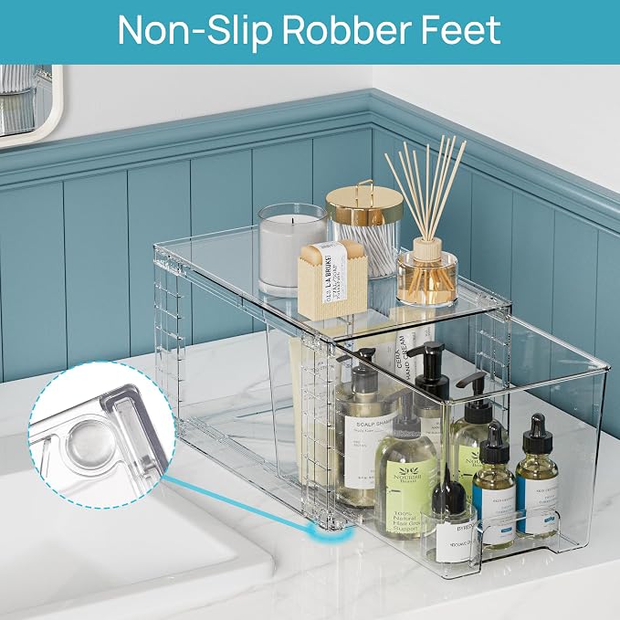 Vtopmart Clear Stackable Storage Drawers, 8 Pack Medium Set | Medium and Small Pull-Out PET Drawers for Consistent Organization, Stackable Storage Solution for Cabinets, Closets, Pantry