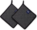 Encasa XO Pot Holders, Quilted Kitchen Hot Pads 8"x8" Butcher Checks Black | 100% Eco-Friendly Cotton | Thick Cotton Padding Insulation | Convenient Hanging Loop | Set of 2
