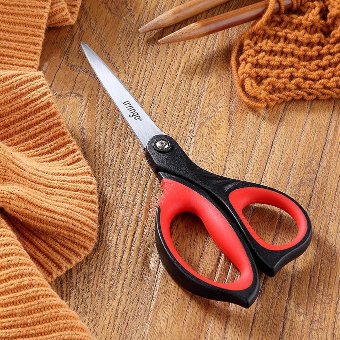 LIVINGO 8.5-Inch Office Scissors All Purpose, 3 Pack Household Shears, Red | Stainless Steel Blades, Comfort Handles, Fabric Paper Cardboard Cutting, Office School DIY Craft Supplies