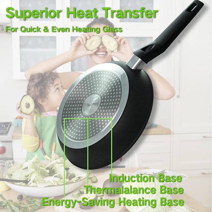 9.5“ Nonstick Frying Pan, Nonstick Fry Pan Griddle Pan, Dishwasher and Oven Safe, PFOA-Free, Stovetop Grill Pan Works with Gas, Electric Stove, Induction Cooktops