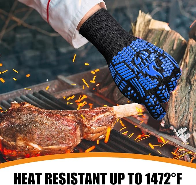 BBQ Gloves, 1472°F Heat Resistant with Silicone Grip Oven Mitts | Non-Slip Grip, for BBQ, Grilling, Oven, Smoker, Cooking and Baking
