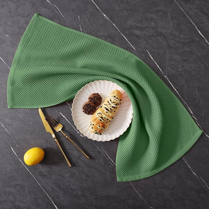 Homaxy 10 Pack 100% Cotton Kitchen Towels and Dishcloths Set, Grass Green | 12 x 12 Inches and 13 x 28 Inches Kitchen Towels Set, Ultra Soft Absorbent Dish Cloths for Washing Dishes