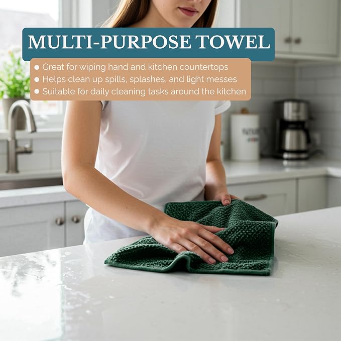 Casa Platino Kitchen Towel Set 8 Pc - 4 Dish Cloths for Washing Dishes (13"x13") & Kitchen Towels (16"x26") - Cotton Rich, Soft, Absorbent Wash Rags, Quick Dry & Durable Tea Towels for Wiping - Olive.