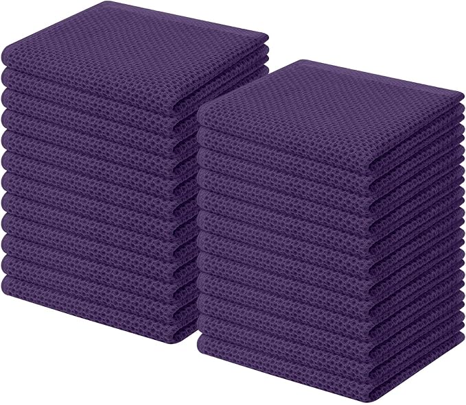 Homaxy 100% Cotton Waffle Weave Kitchen Dish Cloths 24-Pack, Eggplant | 12 x 12 Inches, Ultra Soft Absorbent Dish Towels, Quick Drying Dish Rags with Hanging Loop