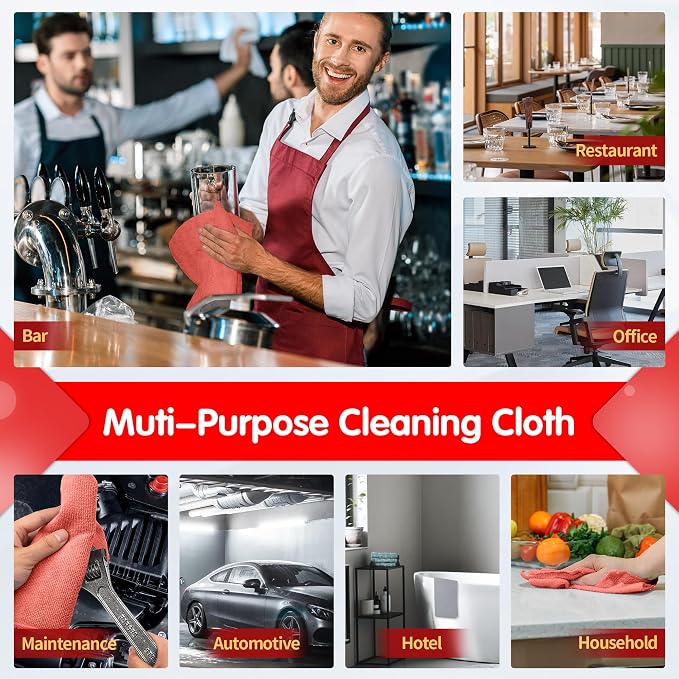 Red Microfiber Cleaning Cloth -Pack of 8, Highly Absorbent Cleaning Rags, 16"X12" All Purpose Cleaning Towels for Housekeeping, Kitchen, Car, Lint Free and Reusable Microfiber Towels