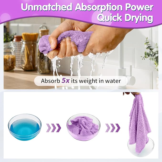 Purple Microfiber Cleaning Cloth -Pack of 12, Highly Absorbent Cleaning Rags, 16"X12" All Purpose Cleaning Towels for Housekeeping, Kitchen, Car, Lint Free and Reusable Microfiber Towels