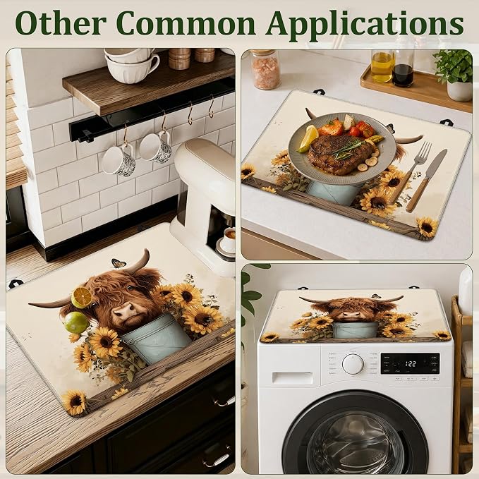 Highland Cow Sunflower Farmhouse Stove Top Cover for Electric Stove 28.5"x 20.5",Heat Resistant Glass Top Stove Cover Protector, Glass Cooktop Covers,Kitchen Flat Electric Stove Top Covers