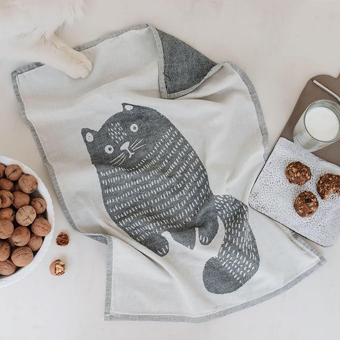 Cat Themed Funny Dish Towels for Kitchen Drying, 100% Cotton Kitchen Tea Towel Set of 4, Housewarming Birthday Gift for Cat Lovers (Cats' Moods)