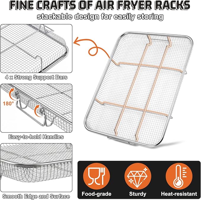 P&P CHEF 11.8 Inch Air Fryer Basket for Oven, Air Fryer Rack, 1 Piece | Food-grade Stainless Steel Air Fryer Accessories for Frying Cooking Baking Roasting, Ideal for Fried Food, Dishwasher Safe
