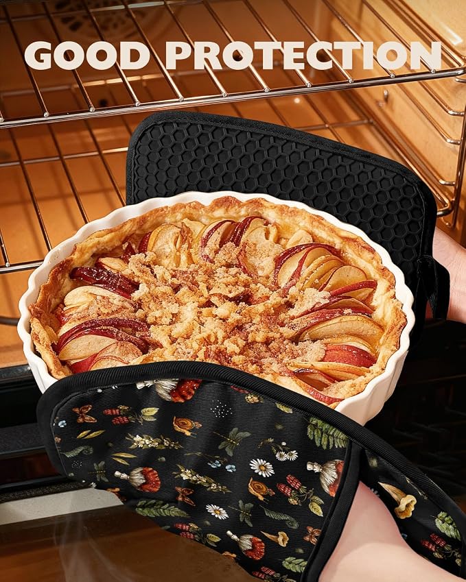 100% Cotton Pot Holders Textured Soft Silicone Mushroom | Stylish Pot Holders 2pcs, Machine Washable Non-Slip Heat Resistant Hot Pads & Oven Mitts 2-in-1, Practical Kitchen Decor