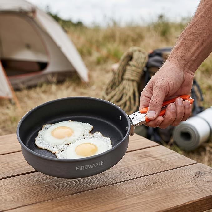 Fire-Maple 7.6 Inch Camping Frying Pan Portable Nonstick Camping Skillet | Hard Anodized Aluminum with Nonstick Coating, Even Heating Thicker Base, Heat-resistant & Self-locking Handle, 9.2oz