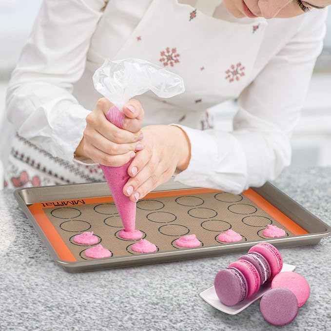 Best German Silicone Baking Mat, 2 Half Sheets + 1 Macaron Sheet | Non Slip Silicone Baking Sheet, Non Stick Reusable, BPA Free, PFOA Free, Non-toxic, Dishwasher Safe