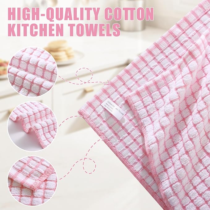 Mordimy Cotton 12 Pack Terry Kitchen Towels, 16 x 25 Inches | Super Soft and Absorbent Dish Towels, Quick Drying Hand Towels for Kitchen Drying, Red/Blue/Yellow/Green/Pink/Brown