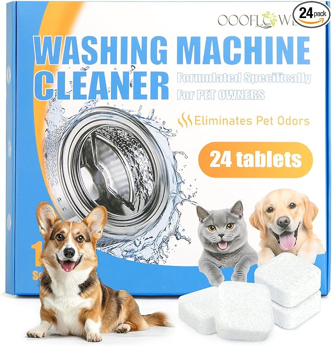 Washing Machine Cleaner Tablets, Formulated for Pet Owners-24 PC | Pet Hair Remover, Deodorizer, Work with Top & Front Load, HE, Deep Cleaning Descaler, Removes Residue and Odors, Septic Safe
