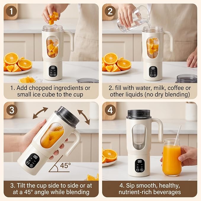 Portable Blender 20oz Personal Electric Juicer Cup with 12 Blades Auto Cleaning，Rechargeable Travel Blender for Smoothies, Shakes, Salsa, Ice Crushing & Frozen Drinks,with Lid for Direct Drinking