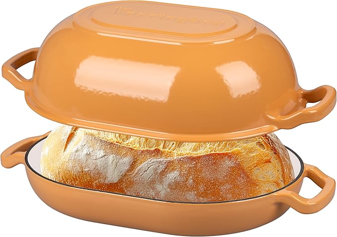 VORRINGARD Enameled Cast Iron Sourdough Bread Oven, Dutch Oven, Loaf Cast Iron Bread Pan for Homemade Bread Baking, Meatloaf Pan with Lid, 7QT, Yellow