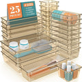 25 PCS Plastic Drawer Organizer Set, Makeup Organizers and Storage Bins | 4 Sizes Desk Drawer Divider Organizers and Storage Bins for Jewelry, Gadgets for Kitchen, Bedroom, Bathroom, Clear Champagne