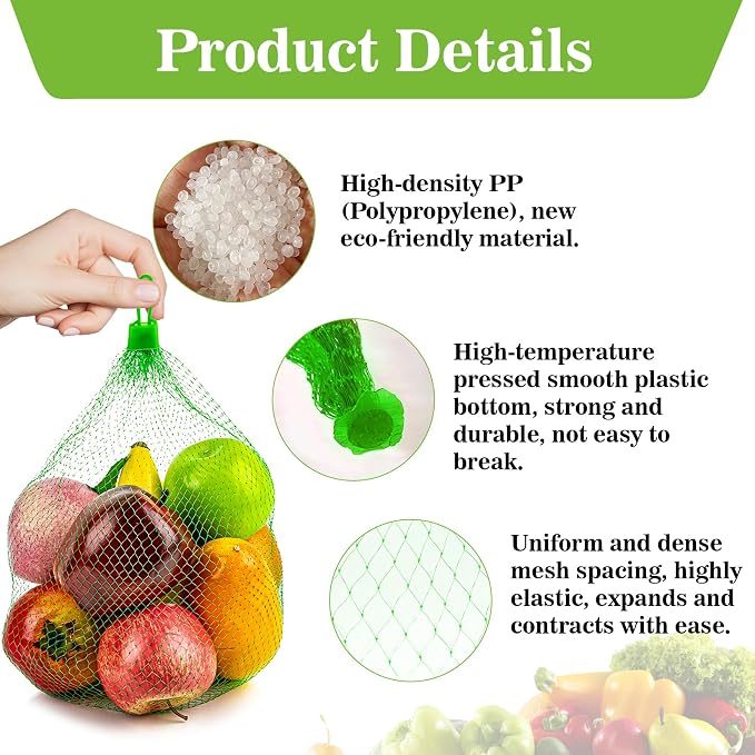 RAINFLOW 50 PCS Mesh Produce Bags - Onion Storage and Seafood Boil Bags | 20-Inch Vegetable Mesh Nets with Loop-Style Closures for Fruits, Potatoes, Seafood and Other Agricultural Products