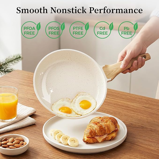 YASHE 9.5 Inch Granite Nonstick Frying Pan Non-Toxic, Induction Hob | PFOA/PFOS Free Cooking Pan Scratch Resistant with Stay-Cool Handle Omelette Pan for All Stovetops