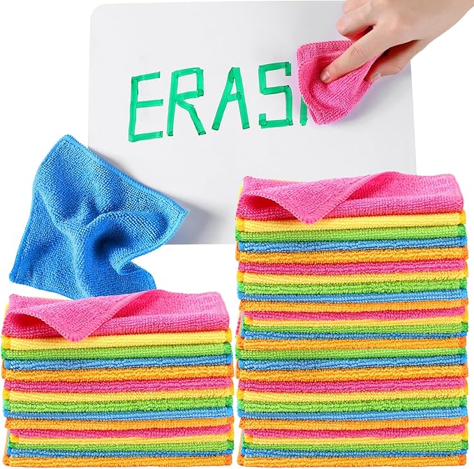 50 Pcs Dry Erase Cloth,6 X 6 Inch,Green/Blue/Yellow/Pink/Orange | Cleaning Rags Reasonable Whiteboard Cloth Kitchen Towels Microfiber Towels Cars Wash