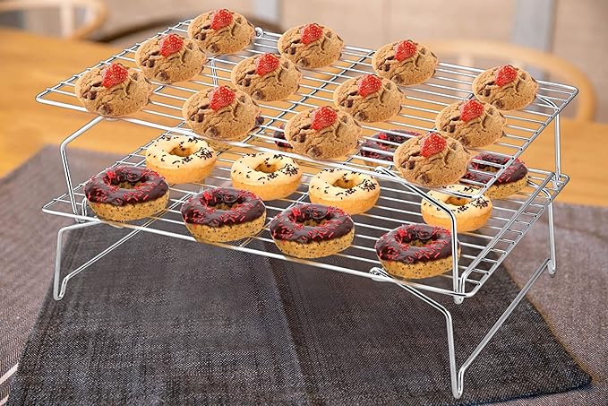 P&P CHEF Cooling Rack Set of 2, 2-Tier 15" x 10" Stackable Rack, Silver | Stainless Steel Stackable Wire Cooling Racks for Baking Cooking Roasting, Collapsible & Heavy Duty, Oven Safe & Easy Clean