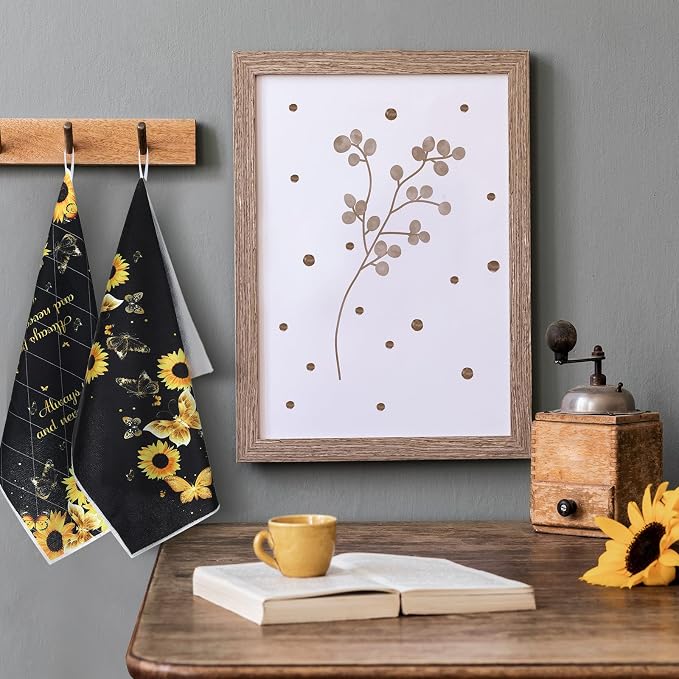 4 Pcs Sunflower Kitchen Towels Butterfly Hand Dish Towels Gifts | Absorbent Fast Drying Dish Clothes Black Yellow Floral Decor Housewarming Gift for Holiday Cooking Kitchen Bathroom