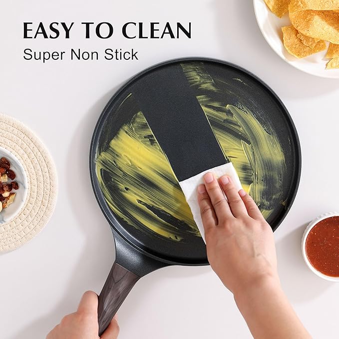 SENSARTE 10 Inch Nonstick Crepe Pan Granite Coating Pancake Pan Black | Swiss Granite Coating Dosa Pan Pancake Flat Skillet Tawa Griddle with Stay-Cool Handle, Induction Compatible