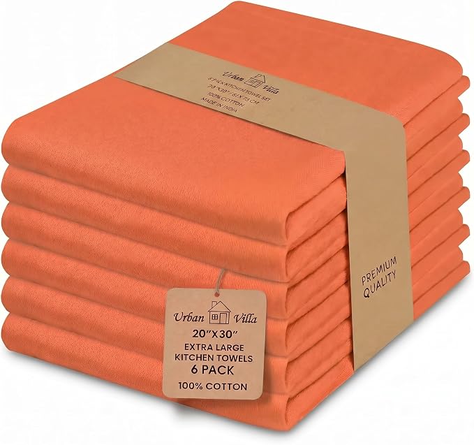 Urban Villa Kitchen Towels Cotton Dish Towels 20”x30” (Set of 6) Coral
