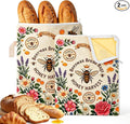 2 Pack Reusable Beeswax Bread Bags for Homemade Sourdough, 13"x17" Organic Linen & Cotton Bread Storage Bag with Zip Seal, Natural Beeswax Coating Keeps Bread Fresh Longer – Freezer Safe & Portable