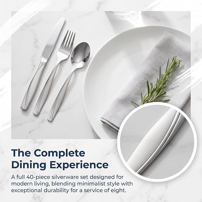 40-Piece Stainless Steel Silverware Set for 8 | Grade 430 Classic Pattern Flatware Set, Heavy Fork Spoon Knife Set for Home, Restaurant, Apartment, Hotel, Dishwasher Safe