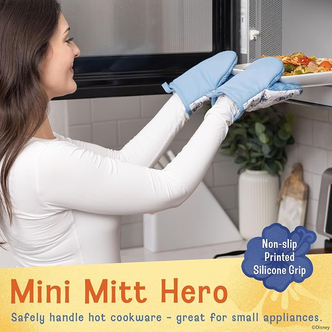Disney Stitch Mini Oven Mitts, 2-Pack, Heat Resistant 450F | Compact 5.5"x7.5" pot holders for kitchen, printed silicone offers non-slip grip, ambidextrous, hand wash or spot clean