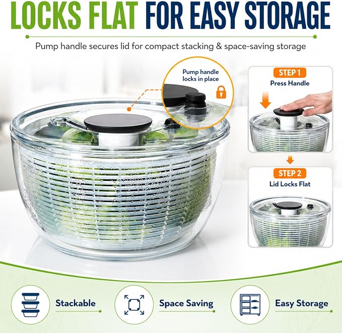 Good Grips Salad Spinner 6.3 Qt – Large Lettuce Spinner & Salad Cleaner with Bowl & Lid, Fruit Washer, Vegetable Cleaner, Strainer Bowl, Fast Drying Multipurpose Kitchen Tool