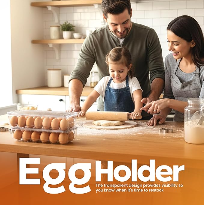 Utopia Home Egg Holder for Fridge, Stackable Egg Container, 4 Pack, Clear | With Lid and Handle, For Refrigerator Organization, Egg Holder For Kitchen or Pantry Organizers and Storage