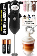 Zulay Kitchen Cow Milk Frother Wand – Cutesy Frother, Meet Your New Frothing Buddy Betsy The Cow, Adoption Papers and Stickers Included, Purrr-fect for Lattes, Cappuccino & Matcha – Black
