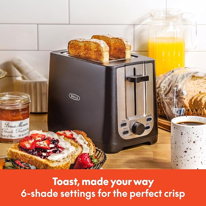 bella 2 Slice Toaster, Extra Wide Slots & Removable Crumb Tray, Black