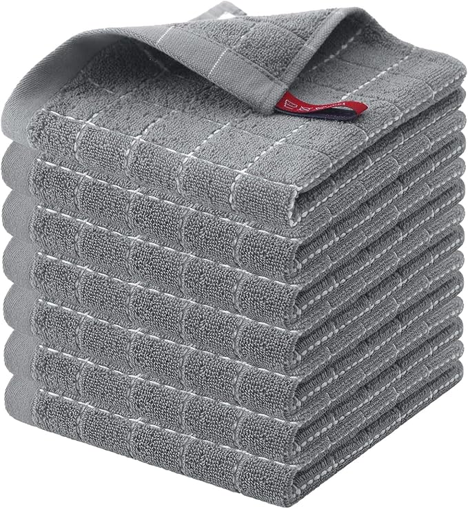 Homaxy 100% Cotton Terry Kitchen Dish Cloths, 7 Pack, Grey | Ultra Soft and Absorbent Dish Towels for Kitchen, Suitable for Drying and Washing Dishes
