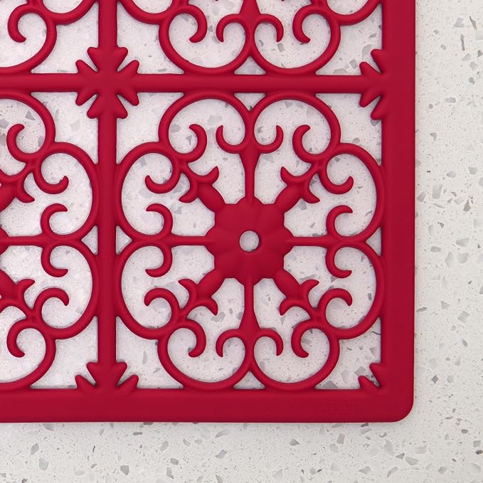 GASARÉ, Extra Large, Thick, Silicone Trivet for Hot Dishes, Pots, and Pans, Heat Resistant Mat for Countertop, Hot Pad for Kitchen, Easy to Clean, 12 x 11 x 3/8 Inches, Red