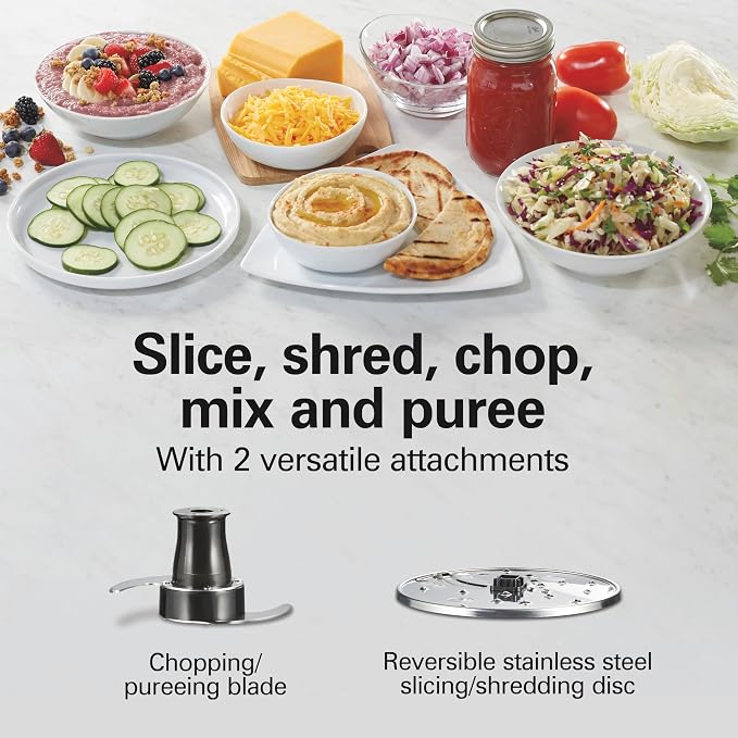 Hamilton Beach 12 Cup Stack & Snap Food Processor and Vegetable Chopper | BPA Free | Stainless Steel Blades | 2-Speed 450 Watt Motor |Easy Stacking Assembly | Black | 70725A
