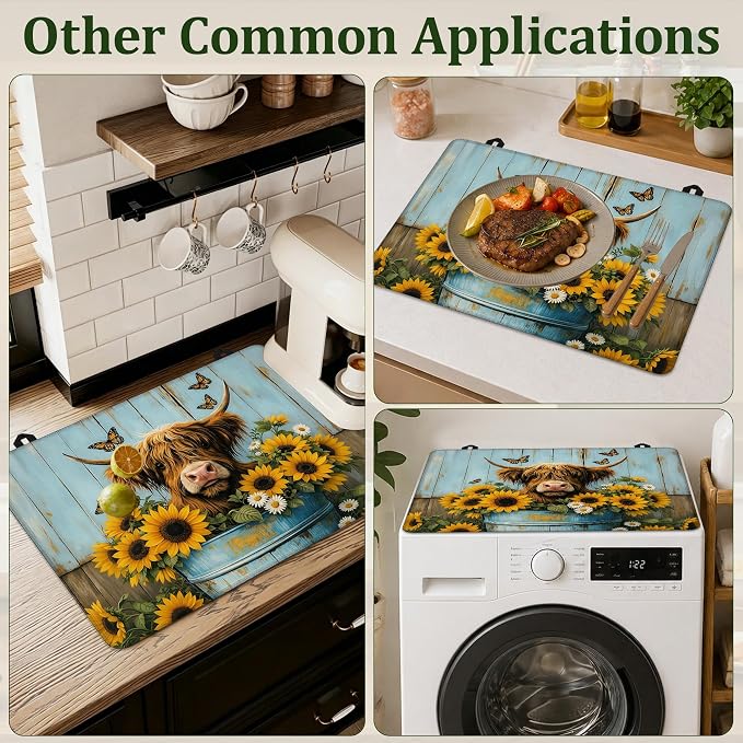 Highland Cow Stove Top Cover for Electric Stove 28.5"x 20.5",Cow Sunflower Wood Heat Resistant Glass Top Stove Cover Protector, Glass Cooktop Covers, Kitchen Flat Electric Stove Top Covers
