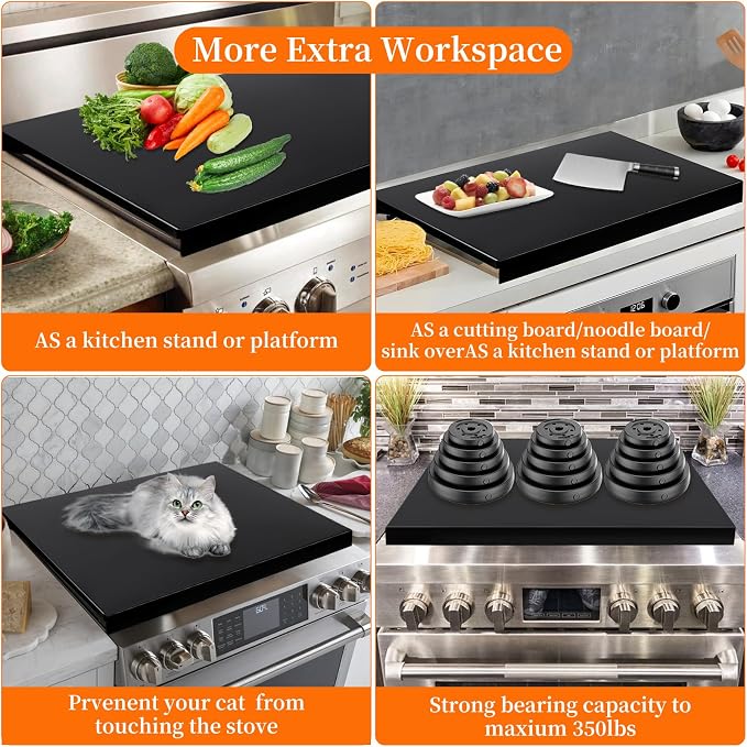 Gas Noodle Board Stove Cover: Mineye Gas Stove Top Cover Stainless Steel, Gas Stove Cover Board for Gas and Electric Stove Range Expanding Kitchen Space, Black, Large Size 30"x 22"x2.6"